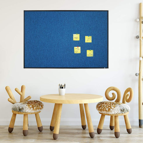 Lockways Linen Cork Bulletin Board, 36 x 24 Inch Framed Linen Fabric Pinboard, Blue Color