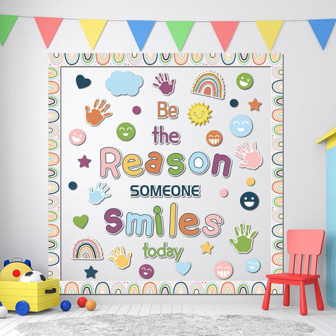 Boho Welcome Back to School Classroom Bulletin Board Set - Be The Reason Someone Smile Today Decor for Elementary,