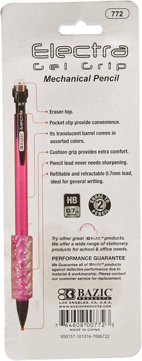 BAZIC Electra 0.7 mm Fashion Color Mechanical Pencil with Gel Grip (3/Pack) by B BAZIC PRODUCTS