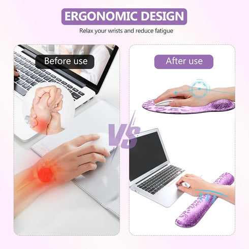 iLeadon 4in1 Mouse Pad Set - Large Gaming Desk Mat, Mouse Pad with Wrist Rest, Keyboard Wrist Rest, Coaster, Purple