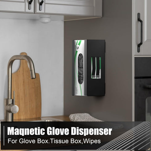 Mxsapve Magnetic Glove Box Holder, Disposable Glove Dispenser Wall Mount, Metal Glove Rack Organizer for Rubber Latex