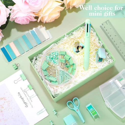 Mini Office Supplies, Turquoise Green School Supplies with Sticky Notes, Mini Stapler, Tape Dispenser, and More