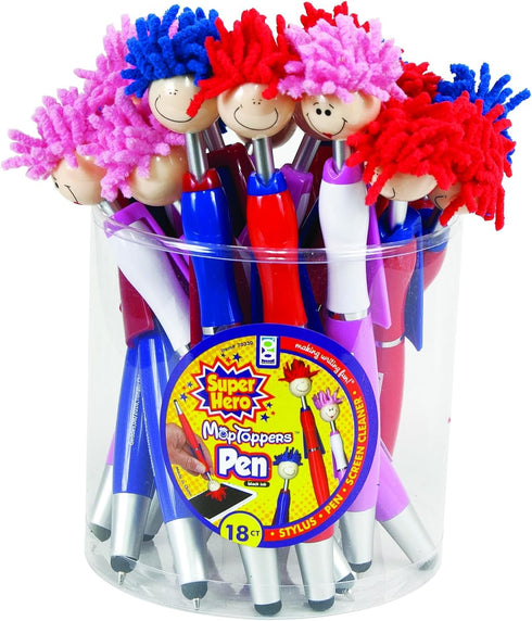 Set (Pack 18) Raymond Geddes Super Hero Stylus & Ballpoint Pen With MOP Pencil Toppers