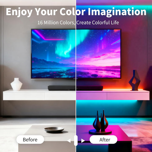 LCTKJTP Decoration(130FT-2 65ft) LED Strip Lights,RGB Music Sync Color Changing Led Lights with Smart App Control