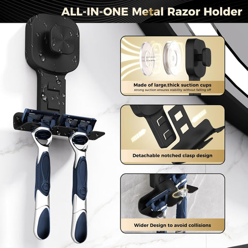 Remove-Black(2 Pack) BKV Suction Cup Razor Holder for Shower,Reusable Shaver Holder for Shower,Stainless Steel Bathroom