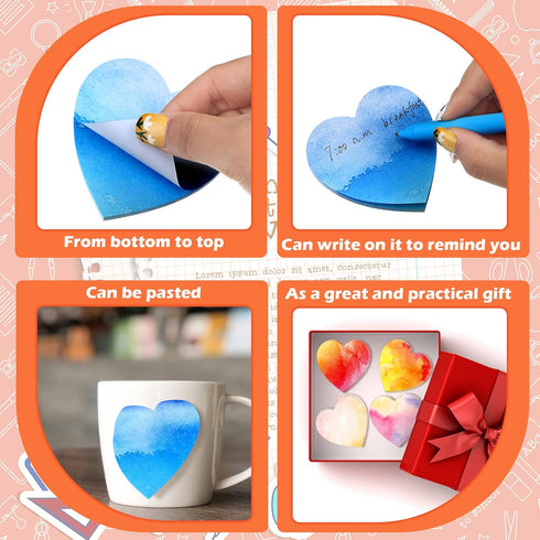 Teling 24 Pcs Heart Shaped Sticky Notes, 3 x 3 Inch Pad, Cute Colorful Memo Pads for Girls Office Supplies