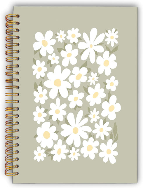 Boho Retro Daisy Floral Spiral Notebook, College Ruled 5.5×8.3 Inches Hard Cover Journal for Writing, Gifts for Women