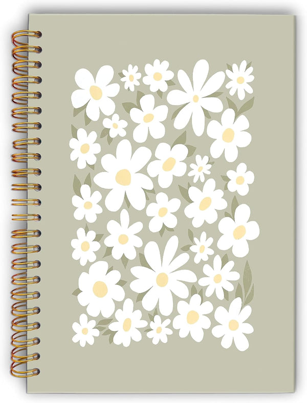 Boho Retro Daisy Floral Spiral Notebook, College Ruled 5.5×8.3 Inches Hard Cover Journal for Writing, Gifts for Women