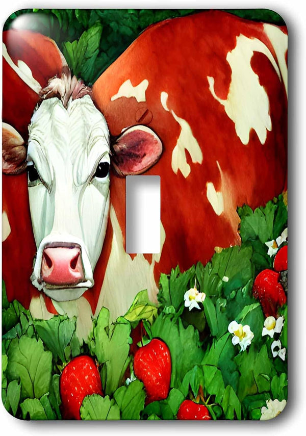 3dRose Dairy Cow in the Strawberry Patch single toggle switch