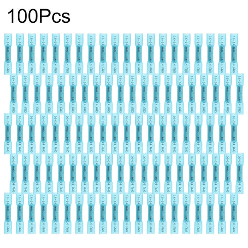 16-14 AWG Blue 100pcs Heat Shrink Butt Connectors Kit, Insulated Waterproof Electrical Marine Automotive Wire Crimp