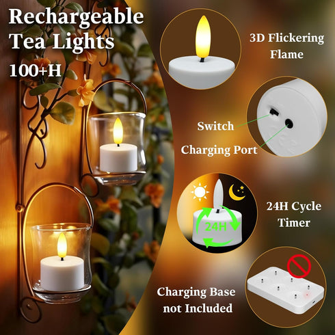 Dimmer, (6PCS-Charging Rechargeable Tea Lights with Remote Timer & USB Flickering Battery Operated Flameless Candles