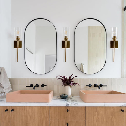 E26 CRI90 Bulb AUGE LIGHT Gold Wall Light, Brushed Bathroom Vanity Light with Clear Glass Shade, Bathroom Sconces