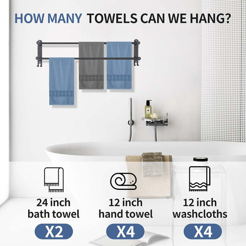 KAHCNVN Baradjustable16-28IN Double Towel Matte Black Towel Racks for Bathroom, Stainless Steel Towel Holder,Suitable