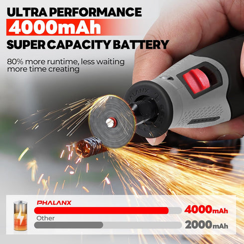 4V 80 28000 9-Speed, 4000mAh PHALANX Cordless Rotary Tool Kit with Accessories, RPM, Battery, Rotary Tool with Digital