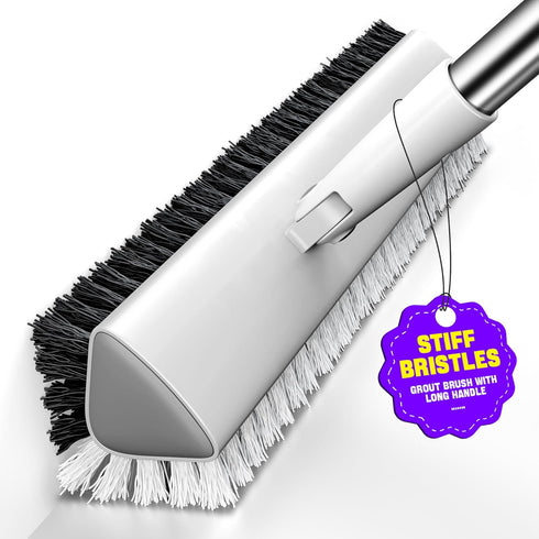 TidyTale Grout Brush with Long Heavy Duty Handle, 180 Swivel Floor Scrub Brush,
