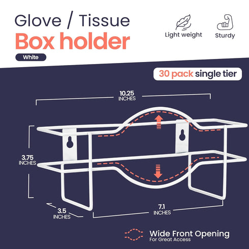 FMP Brands Single Glove Holder for Wall Mount, Wire Rack Disposable Napkin Gloves Box Holder, White Durable Metal Organizer Glove Dispenser for Food Service, Lab, Office, Home, and Garage