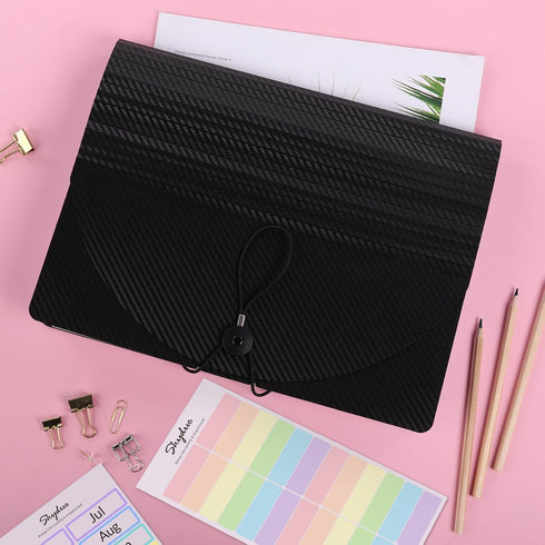 SKYDUE Accordion File Organizer, Expanding File Folder with 13 Pockets, Letter Size, Black, Portable Bill Receipt