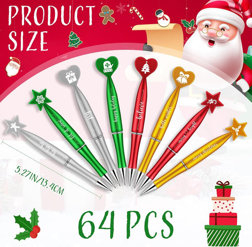 Christmas Ballpoint Pens Bulk with Inspirational Quotes Christmas Gifts Candycane Gingerbread Snowflake Pen for Kid Adults Christmas Party Student School Office Home Supplies (64 Pcs)