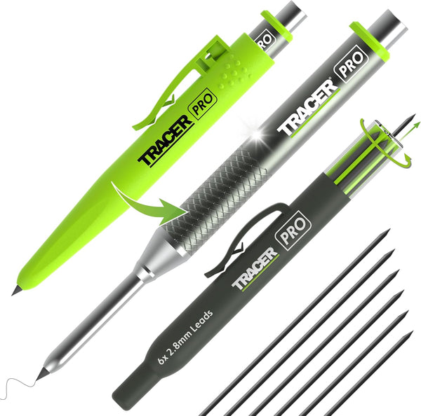 Tracer Pro Aluminum Deep Hole Construction Pencil - Durable Mechanical Carpenter Pencils