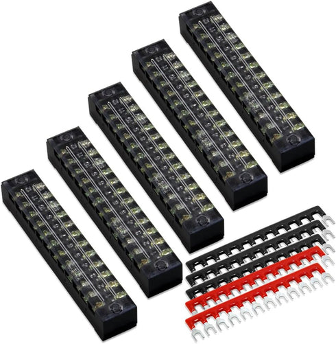 MILAPEAK 10pcs (5 Sets) 12 Positions Dual Row 600V 15A Screw Terminal Strip Blocks with Cover + 400V 15A 12 Positions