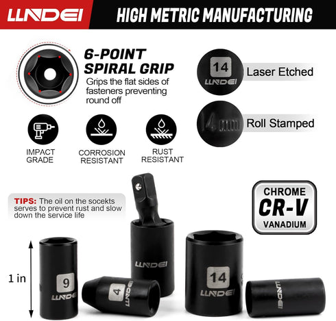 48 1/4 Inch Set, (4-14mm) 6-Point,with 72 Set, 3 Inch LLNDEI Piece Mini Socket Ratchet Wrench Metric Shallow Socket