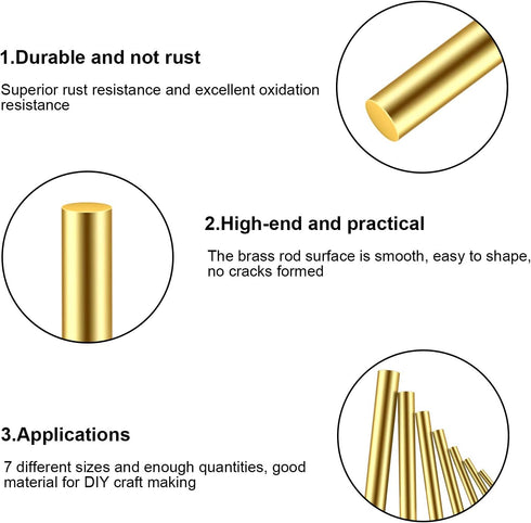 DYWISHKEY Assorted Brass Round Rods Bar, Diameter 2-8mm for DIY Craft Tool (24 Pieces)