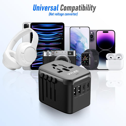 Universal International Power Travel Plug Adapter, 5 in 1 European Adapter with 2xUSB-A and 2xUSB C Wall Charger