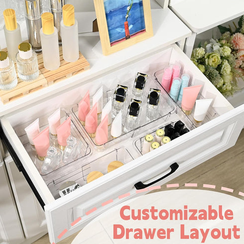 8 2-Size Pcs Mixed Extendable Clear Drawer Organizer, All Adjustable Vanity Storage Box, Desk Drawer Organizer, Acrylic