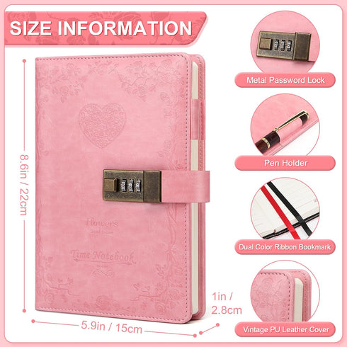 A5 Toplive Diary with Lock, Locking Vintage PU Leather Journal Notebook for Women Men Journal with Lock, Refillable