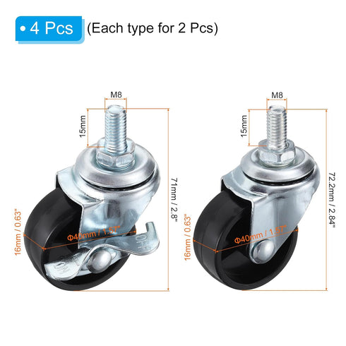 1.5 Inch M8 (2 2 PATIKIL Stem Casters Wheels, Wire Shelf Caster Threaded Swivel Wheels for Furniture Wire Shelving