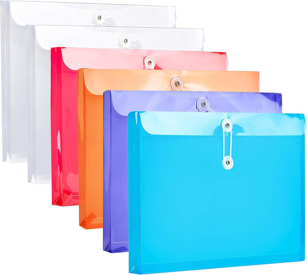 FANWU Plastic Letter Size Envelopes with Button & String Tie Closure, Clear Poly Reusable File Folders for Office
