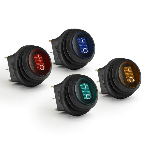APIELE Waterproof Round Rocker Toggle Switch 2 Position DC 12V 20A ON-Off with LED Light SPST, 4Pcs KCD1-8-101NW (Four