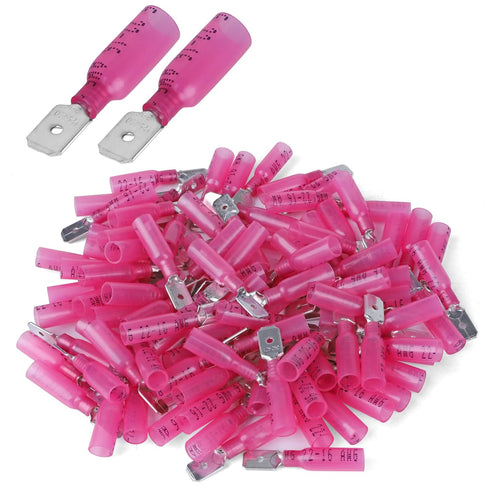100 PCS 22-16 AWG Waterproof Heat Shrink Quick Disconnect Connectors, Crimp Electrical Wire Male Spade Connectors