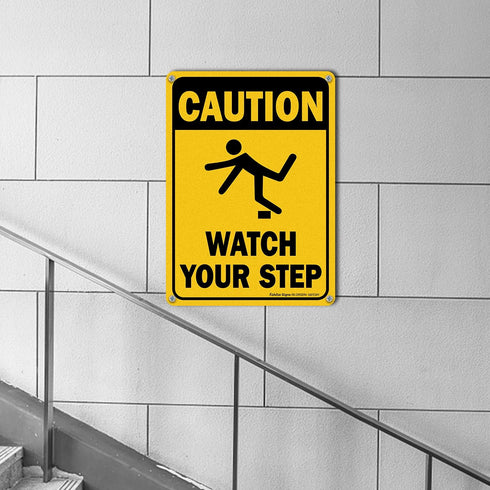 Caution Watch Your Step Sign, Safety Sign, 10 x 7 Inches, Rust Free Aluminum, UV Protected, Waterproof