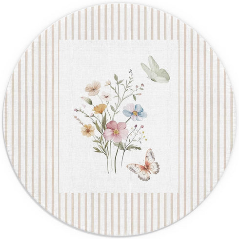 Qykwz Boho Floral Butterfly Mouse Pad, Preppy Wild Flower Botanical Neutral Striped Mousepad