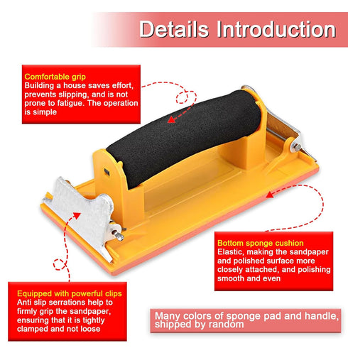 Hand Sander, Sandpaper Holder with Sponge Handle, 7 x 3.5 inch Manual Sanding Block for Polishing