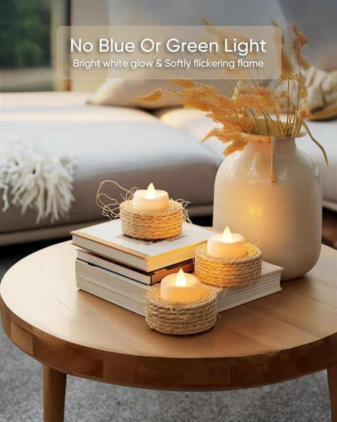 Flameless Candles, 12-Pack Tea Lights Battery Operated Bulk, Realistic Tealight Candles for Halloween Christmas Wedding