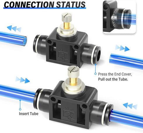 TAILONZ PNEUMATIC 4mm Tube OD Air Flow Control Valve, Push-to-Connect Fitting, In-Line Speed Controller