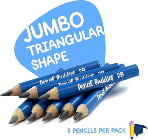Short 2B Jumbo Pencils for Kids, 5 MM Fat Core, Thick Triangle Shape, 2-8 Year Olds, Preschoolers, Single Pack with