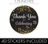 Black and Gold 75th Birthday Thank You Stickers - 40 Labels, 1.75 in