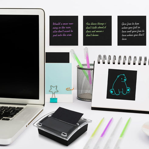 Pop Up Sticky Note Dispenser Holder with Transparent Top for 3 x 3 Inch Sticky Notes, Black Base Clear Top (12)