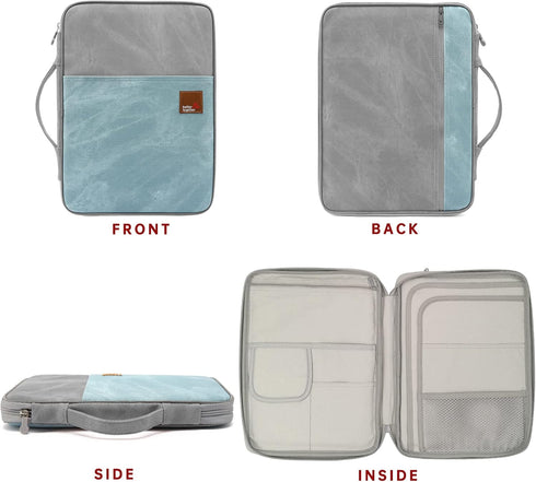 Mygreen Zipper Portfolio Organizer A4 Note Pouch, Waterproof Document Bags, Grey and Light Blue