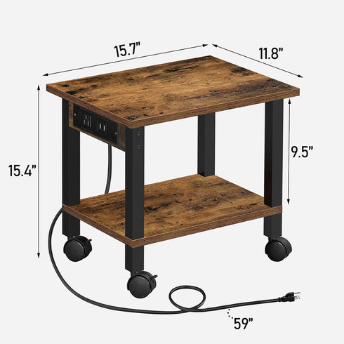 TUTOTAK 2 PS01BB001 Tier Printer Stand, Rolling Printer Cart with Power Outlets and USB Ports, Mobile Printer Table