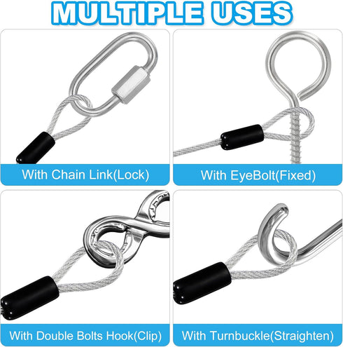 1/8" 2 3.3ft (40") PATIKIL Dia Vinyl Coated Stainless Steel Cable with Loops, Pcs Flexible Wire Rope Security Chain