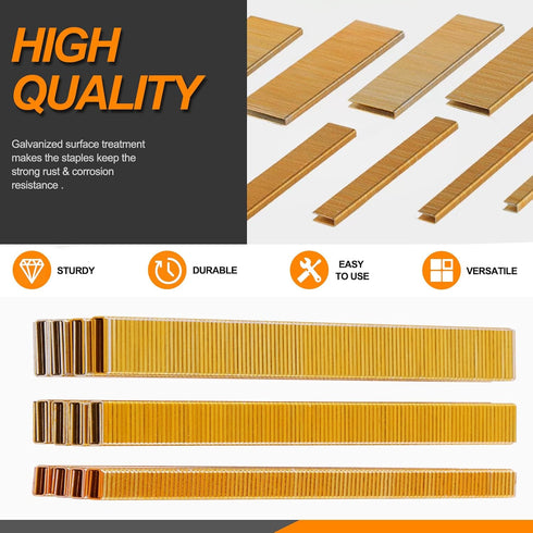 2000Pcs 1/2" Gold 18 Gauge Narrow Crown Staples, Heavy Duty Galvanized Finish for Pneumatic Electric Stapler