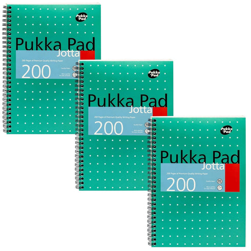 Pukka Pad, B5 Metallic Jotta Book 3-Pack, 10 x 8 in, Wirebound Notebook with 8mm Lines, 200 Pages, Green