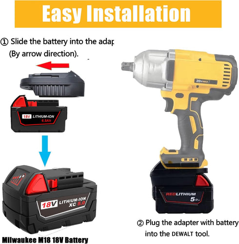 Battery Adapter Converter for Milwaukee to Dewalt Battery, Converts Milwaukee M18 18V to Dewalt 20V Lithium