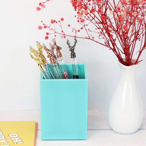 Koqye Teal Pen Holder, Decorative Acrylic Makeup Brush Holder, Desk Organizer for Home Office and School
