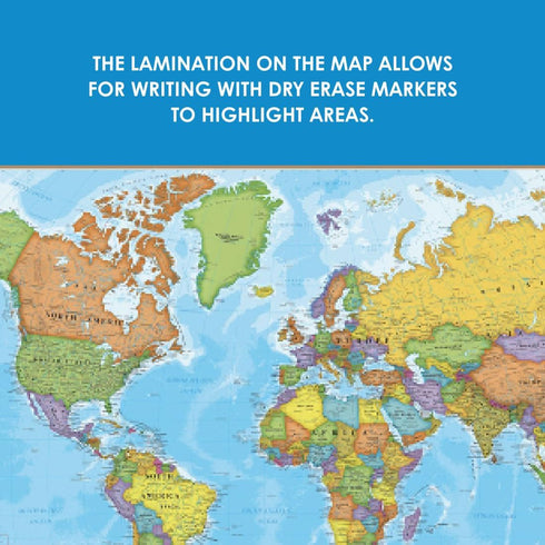 Waypoint Geographic Blue Ocean Series World Wall Map, Laminated Educational Poster, 24” H x 36” W