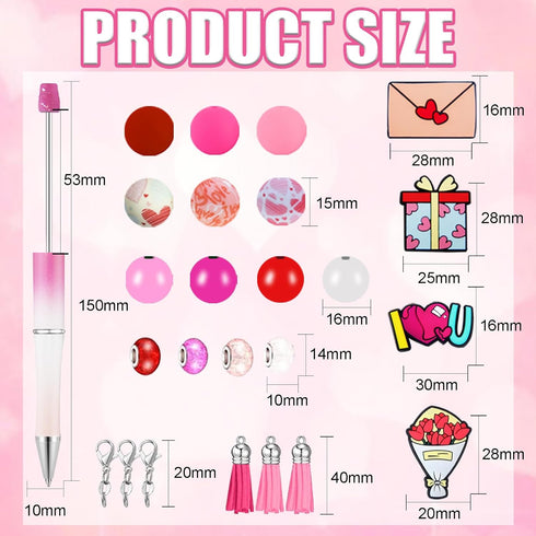 HEYUNG 15 Sets Valentine's Day Beadable Pens, Heart Silicone Beads Pens with 133PCS Pink Spacer Beads and Tassels Heart Beaded DIY Pens Valentine Ballpoint Pens for Student School Office Supplies by HEYUNG